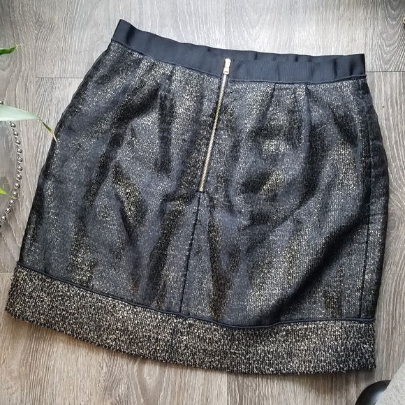 Ann Taylor LOFT Black Gold Metallic Overlay Skirt - Picture 4 of 5